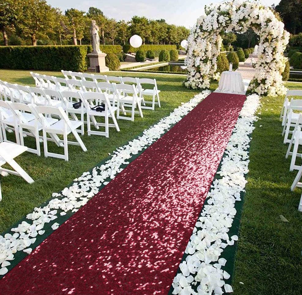 BURGUNDY -Aisle Sequin Floor Runner - Perfect For Your Ceremony Floor Carpet Runner Aisle Runners for Weddings Fabric Aisle Runner for Party