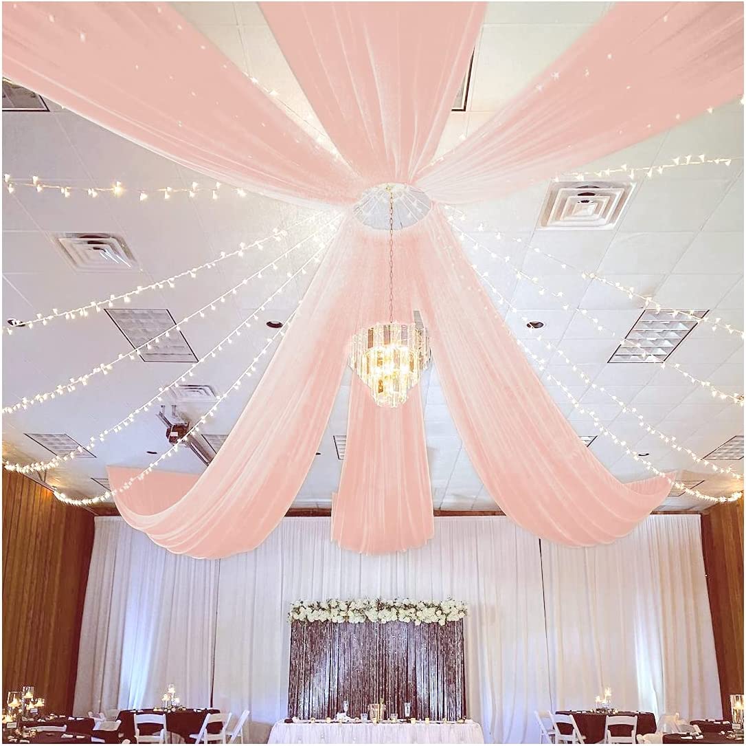 Backdrop Chiffon Curtains 20' x 30' Ft - BLUSH - 6 Panels Chiffon Backdrop Curtain Sheer Curtains Wedding Arch Draping Fabric for Party