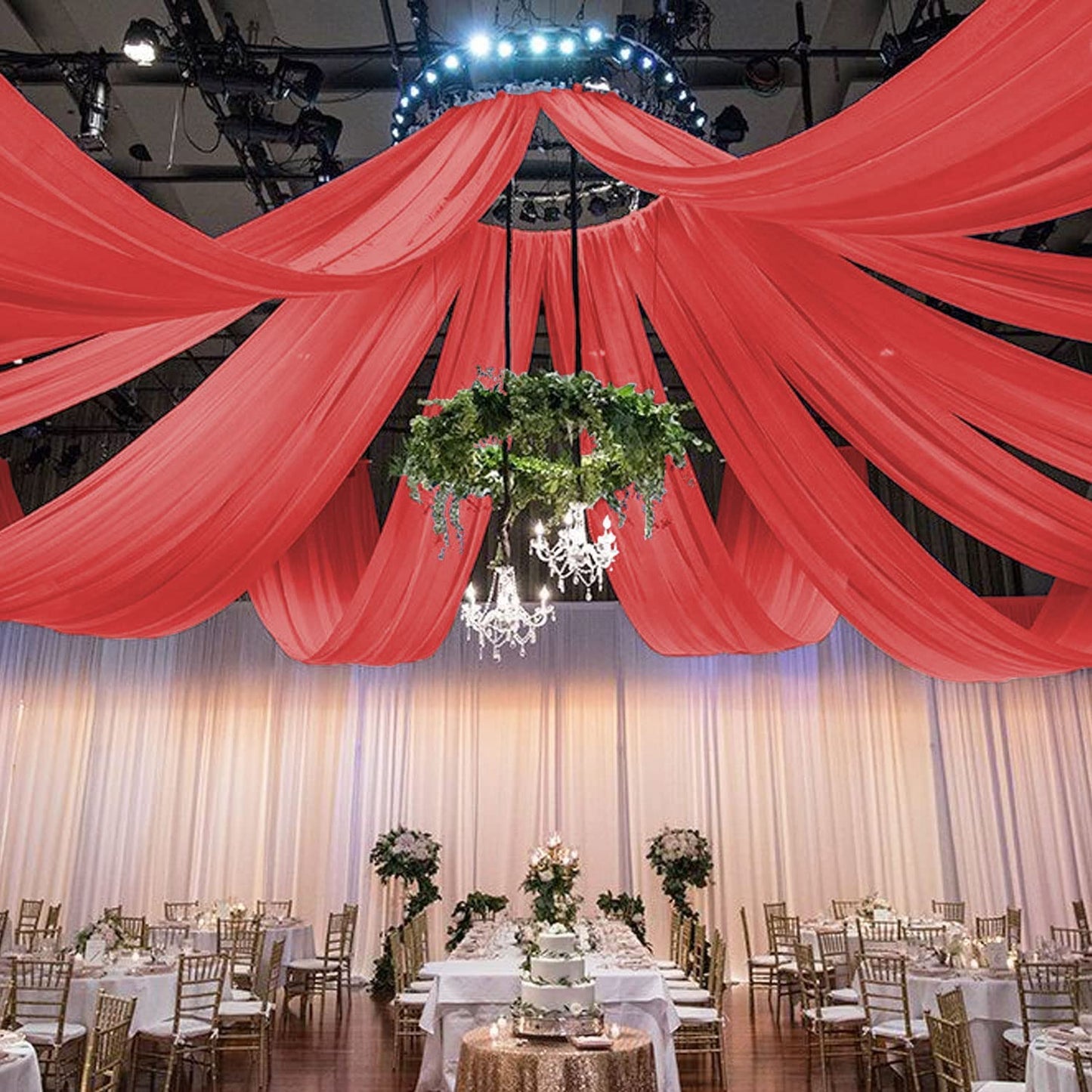 Backdrop Chiffon Curtains 20' x 30' Ft - CORAL - 6 Panels Chiffon Backdrop Curtain Sheer Curtains Wedding Arch Draping Fabric for Party