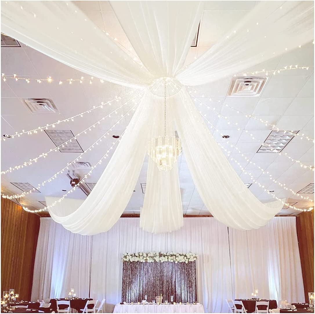 Backdrop Chiffon Curtains 20' x 30' Ft - IVORY - 6 Panels Chiffon Backdrop Curtain Sheer Curtains Wedding Arch Draping Fabric for Party