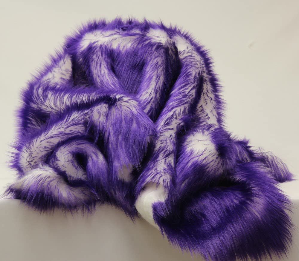 PURPLE -2 Tone Thick Fake Faux Fur Shaggy Long Pile - 64" Width For Coats Costumes Scarfs Rugs Crafts Decor - Quilting, Pillows, Throws,