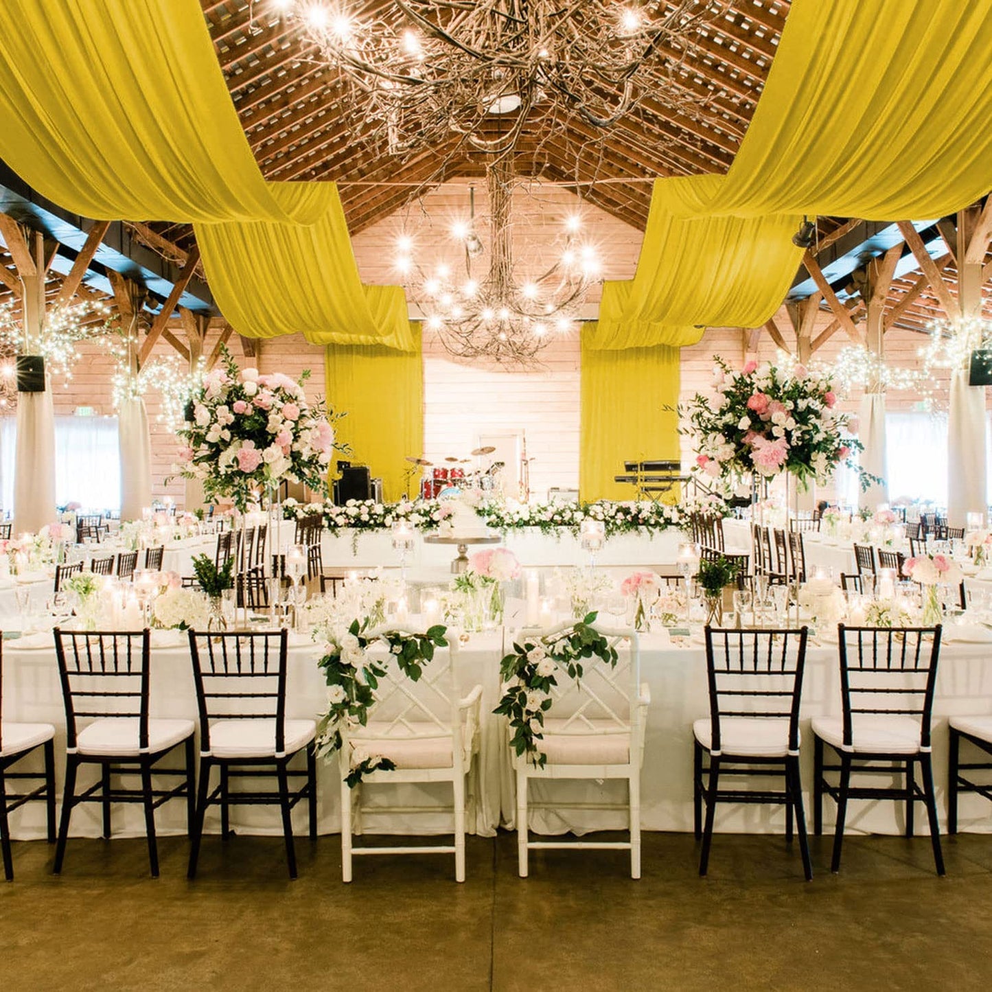 YELLOW - Ceiling Drapes Wedding Arch Draping 5FTx20FT Chiffon Curtains 2 Panels Tent Drapes for Events Sheer Backdrop Drapes Wedding Arch