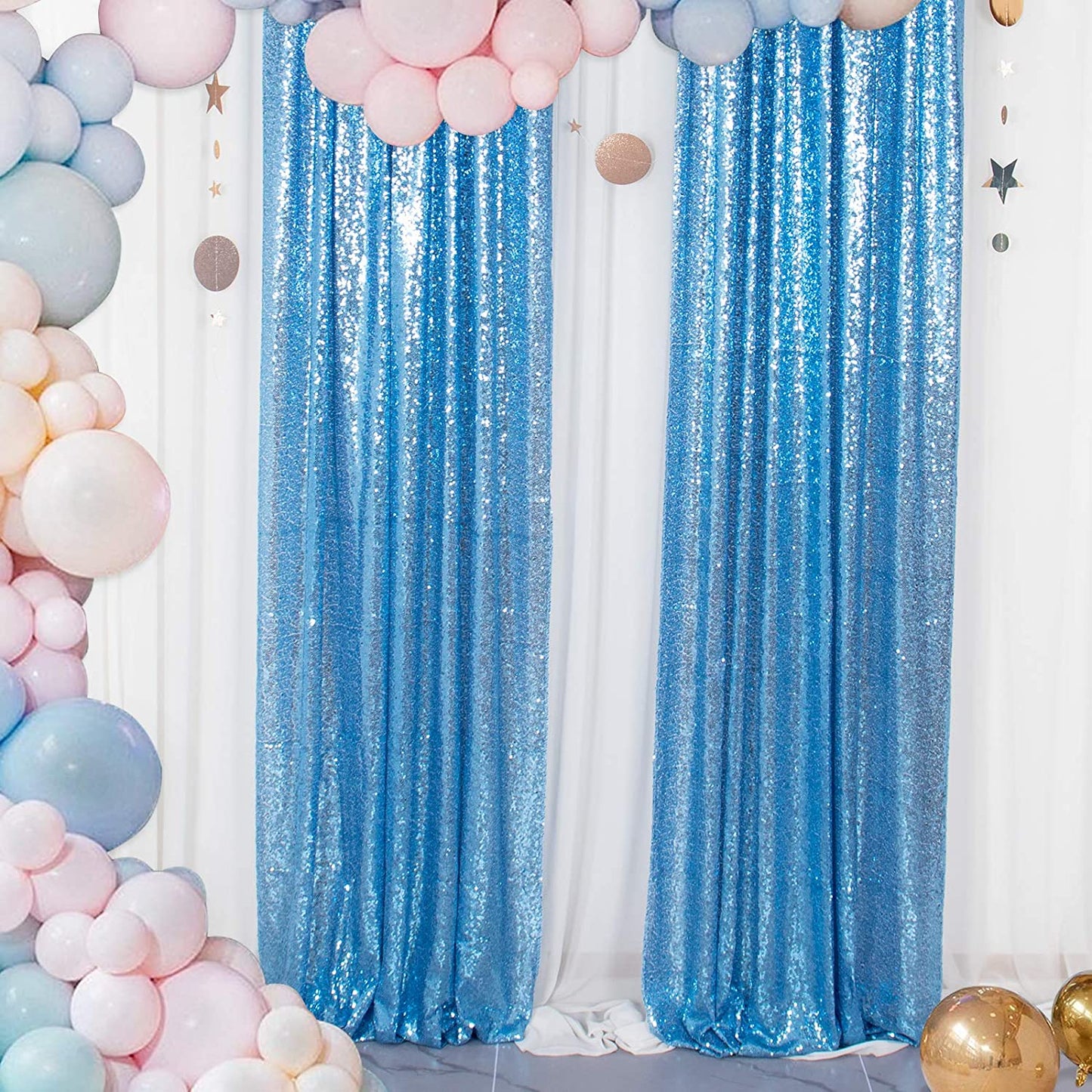 BLUE - Sequin Backdrop Curtains - 2 Panels - Baby Shower Backdrop Glitter Backdrop Sequin Backdrop for Wedding