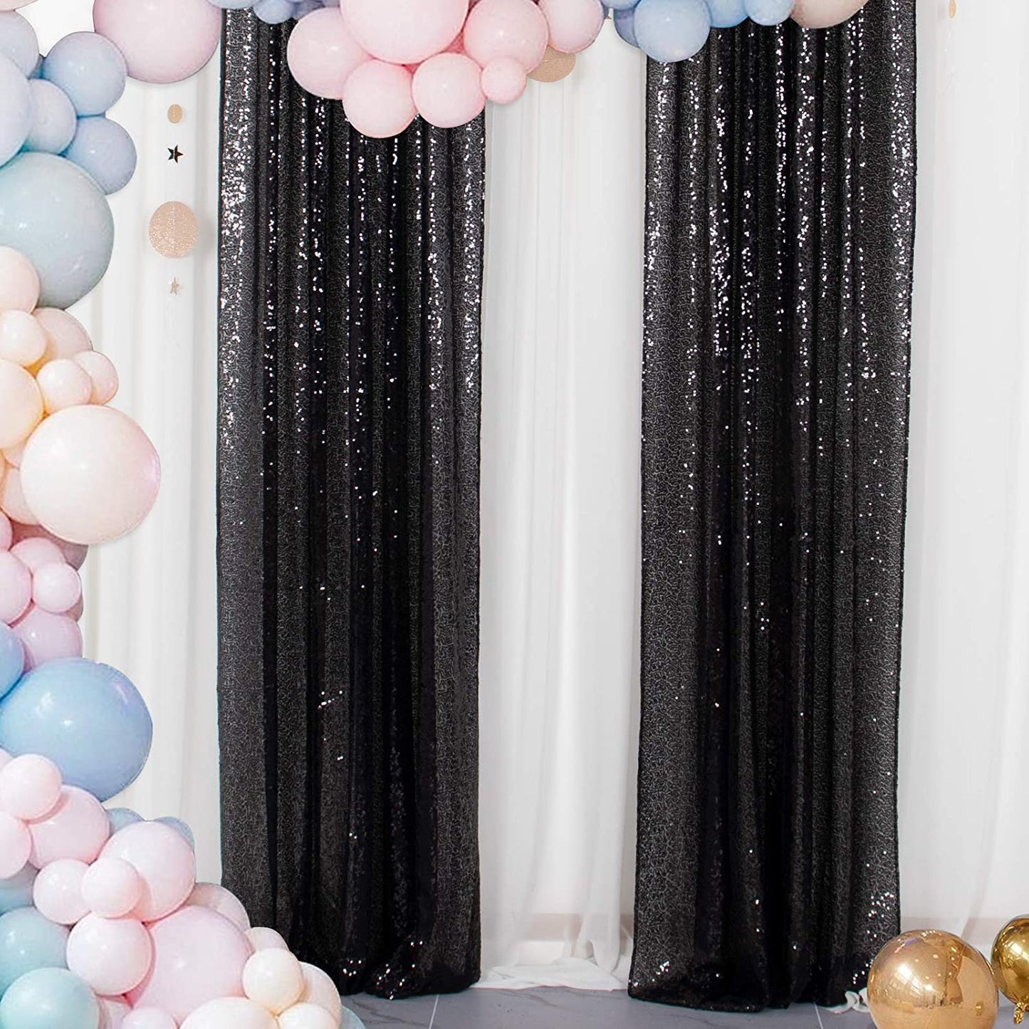 BLACK - Sequin Backdrop Curtains - 2 Panels - Baby Shower Backdrop Glitter Backdrop Sequin Backdrop for Wedding