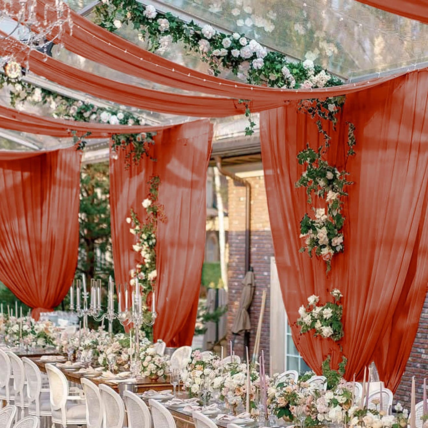 TERRACOTA - Ceiling Drapes Wedding Arch Draping 5FTx20FT Chiffon Curtains 2 Panels Tent Drapes for Events Sheer Backdrop Drapes Wedding Arch