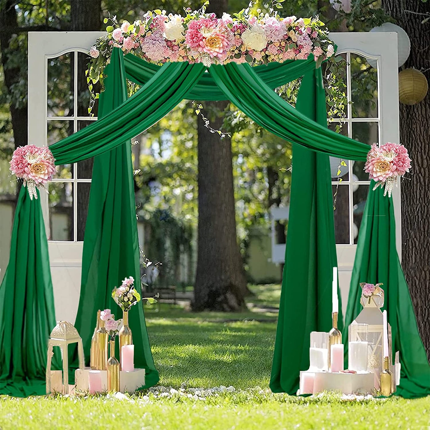 EMERALD - Wedding Arch Draping Fabric - 21 Ft By 29"- 2 Panels Chiffon Fabric Drapery Party Ceiling Drapes Archway Drapes for Wedding Sheer