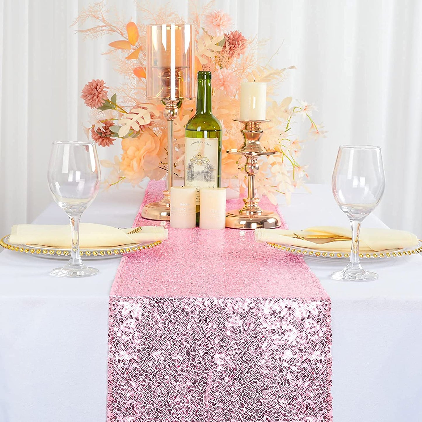 4 Pack -- PINK - Sequin Table Runner Baby Shower Table Runner for Parties Wedding Table Runner Bridal Shower Birthday Event Table Decor