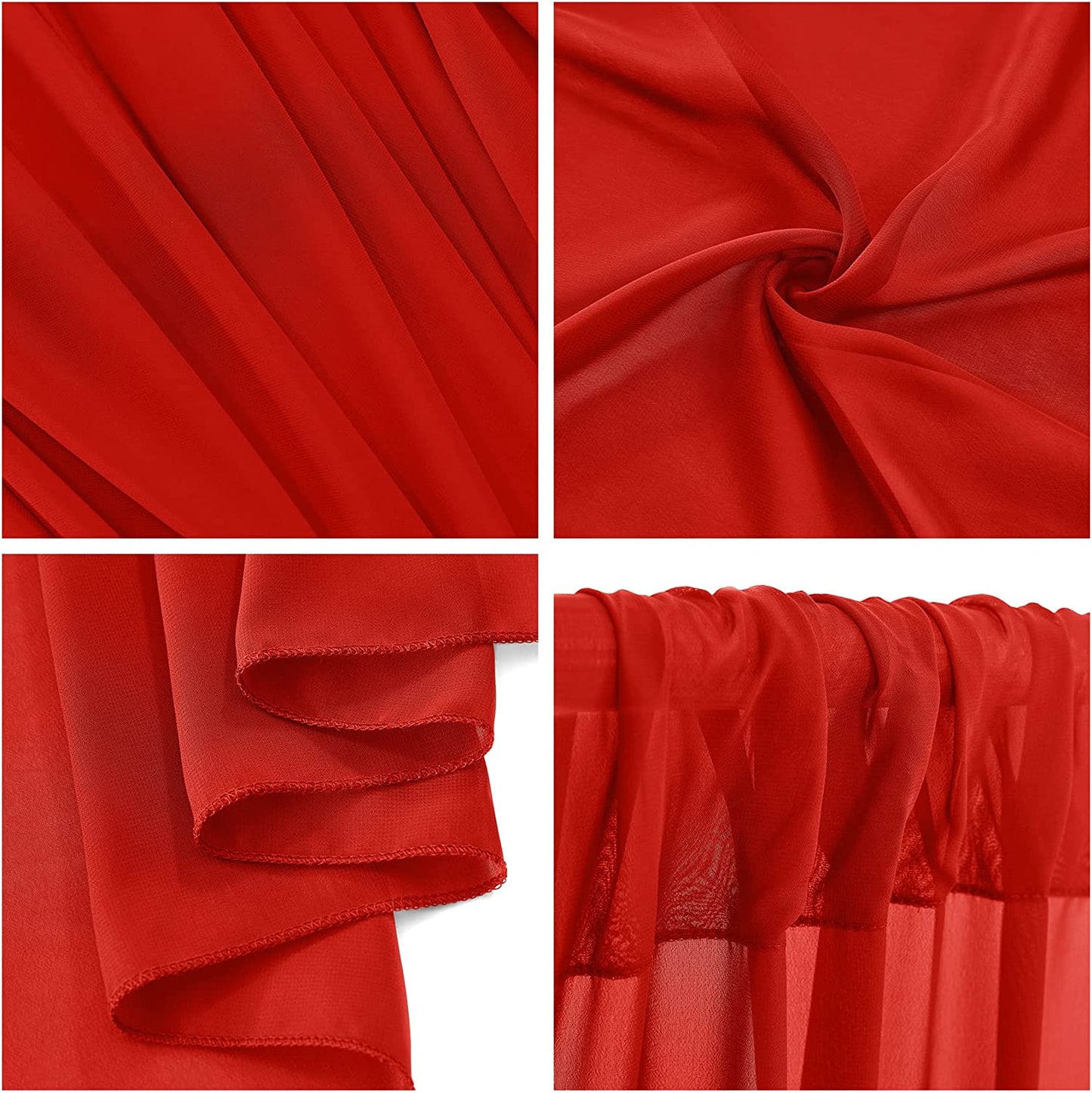 Backdrop Chiffon Curtains 10' Ft x 10' Ft - RED - 1 Panel Chiffon Backdrop Curtain Sheer Curtains Wedding Arch Draping Fabric for Party