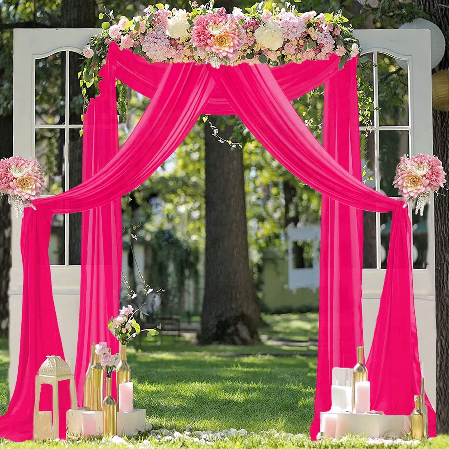 HOTPINK - Wedding Arch Draping Fabric - 21 Ft By 29" - 2 Panels Chiffon Fabric Drapery Party Ceiling Drapes Archway Drapes for Wedding Sheer