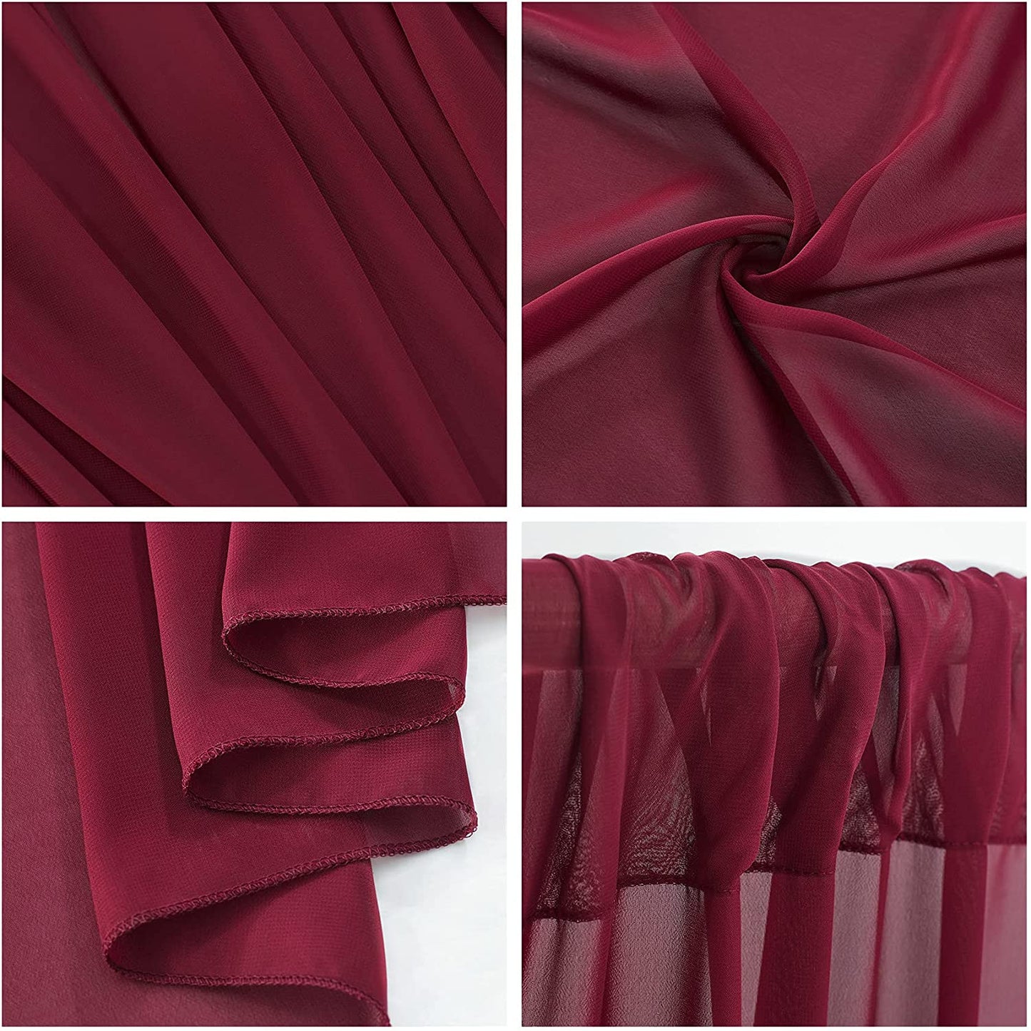 Backdrop Chiffon Curtains 10' Ft x 10' Ft - BURGUNDY - 1 Panel Chiffon Backdrop Curtain Sheer Curtains Wedding Arch Draping Fabric for Party