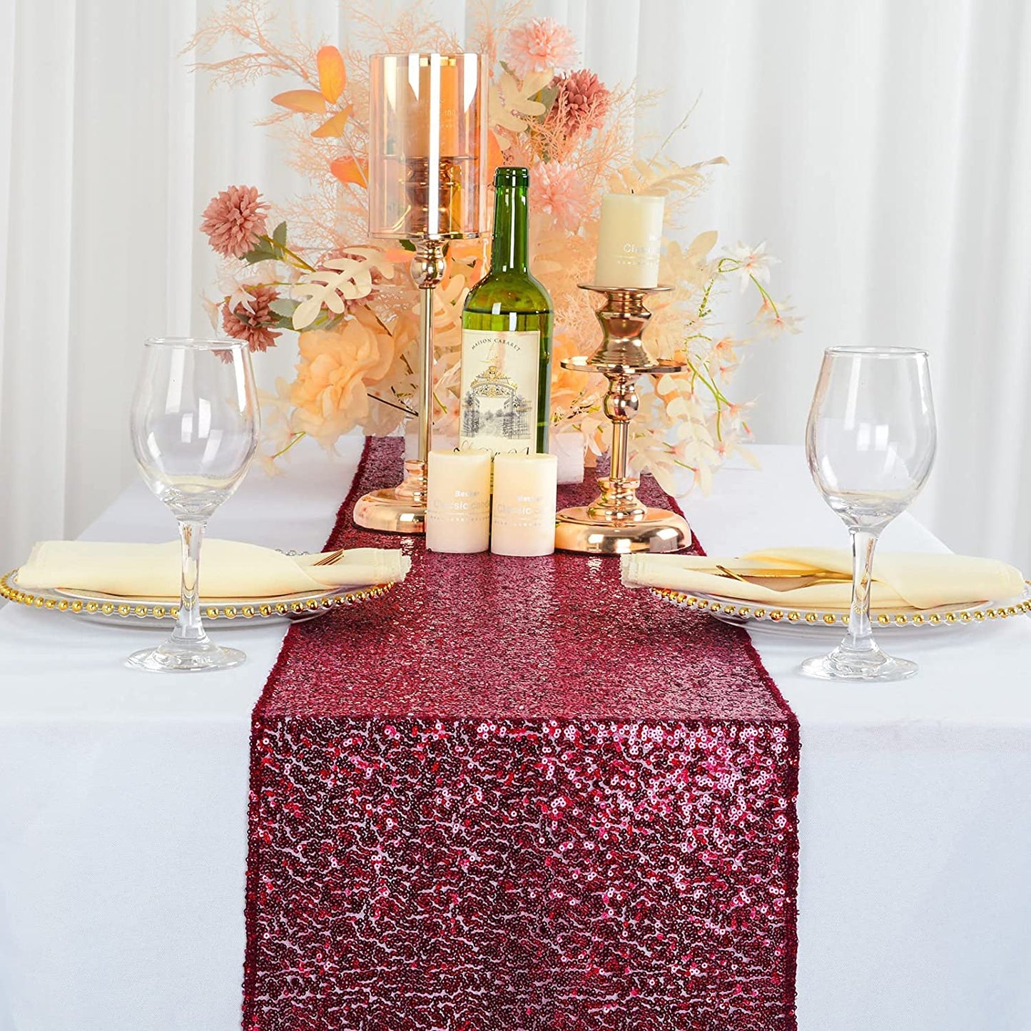 4 Pack -- BURGUNDY - Sequin Table Runner Baby Shower Table Runner for Parties Wedding Table Runner Bridal Shower Birthday Event Table Decor