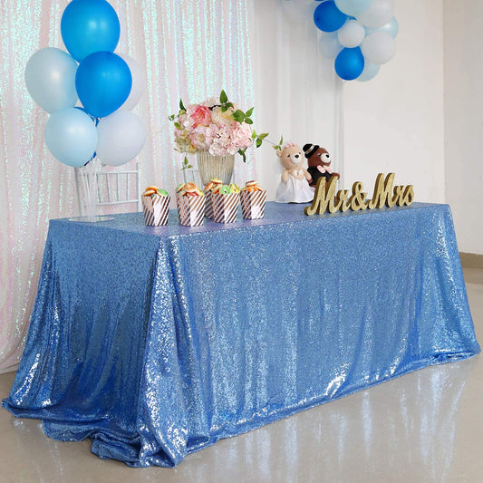 Square Overlay Sequin Tablecloth - BLUE - Glitter Tablecloth for Bridal Shower Decorations, Birthday, Wedding, Dessert, Banquet