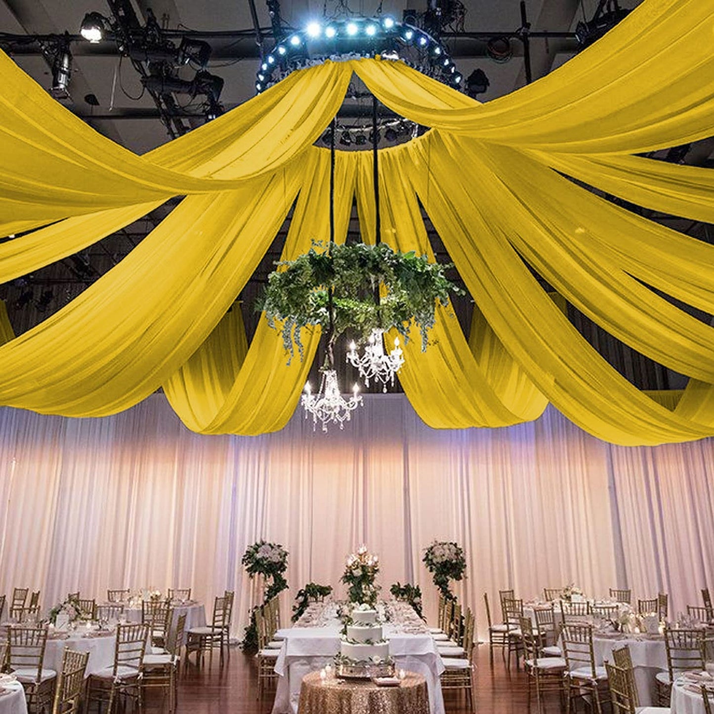 Backdrop Chiffon Curtains 20' x 30' Ft - GOLD - 6 Panels Chiffon Backdrop Curtain Sheer Curtains Wedding Arch Draping Fabric for Party