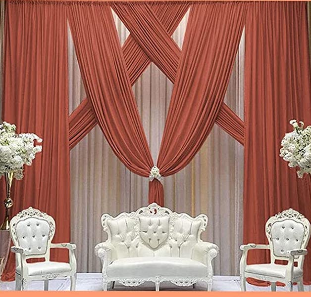 Backdrop Chiffon Curtains 20' x 30' Ft - RUST - 6 Panels Chiffon Backdrop Curtain Sheer Curtains Wedding Arch Draping Fabric for Party