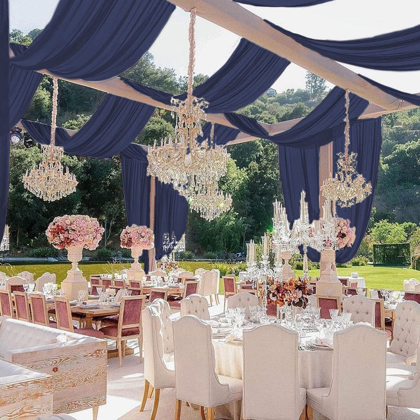 NAVY - Ceiling Drapes Wedding Arch Draping 5FTx20FT Chiffon Curtains 2 Panels Tent Drapes for Events Sheer Backdrop Drapes Wedding Arch