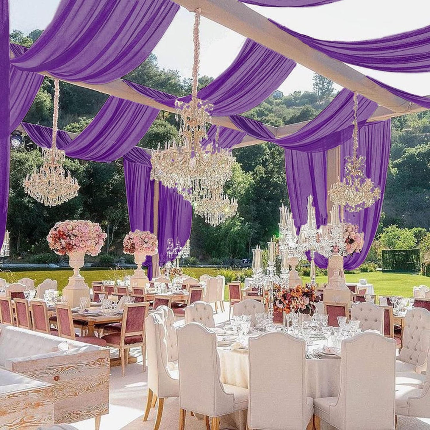 PURPLE - Ceiling Drapes Wedding Arch Draping 5FTx20FT Chiffon Curtains 2 Panels Tent Drapes for Events Sheer Backdrop Drapes Wedding Arch