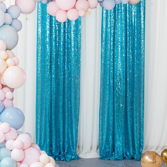 TURQUOISE - Sequin Backdrop Curtains - 2 Panels - Baby Shower Backdrop Glitter Backdrop Sequin Backdrop for Wedding