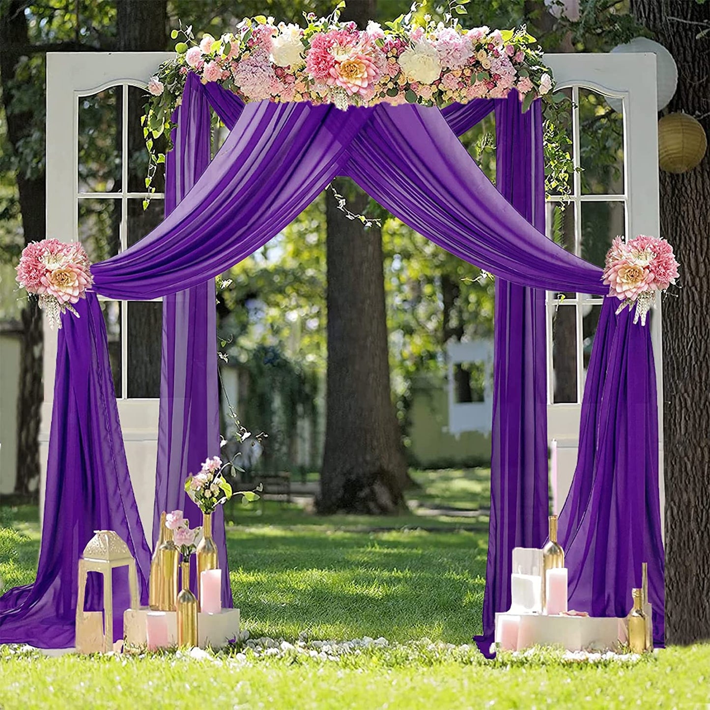 PURPLE - Wedding Arch Draping Fabric -21 Ft By 29"- 2 Panels Chiffon Fabric Drapery Party Ceiling Drapes Archway Drapes for Wedding Sheer