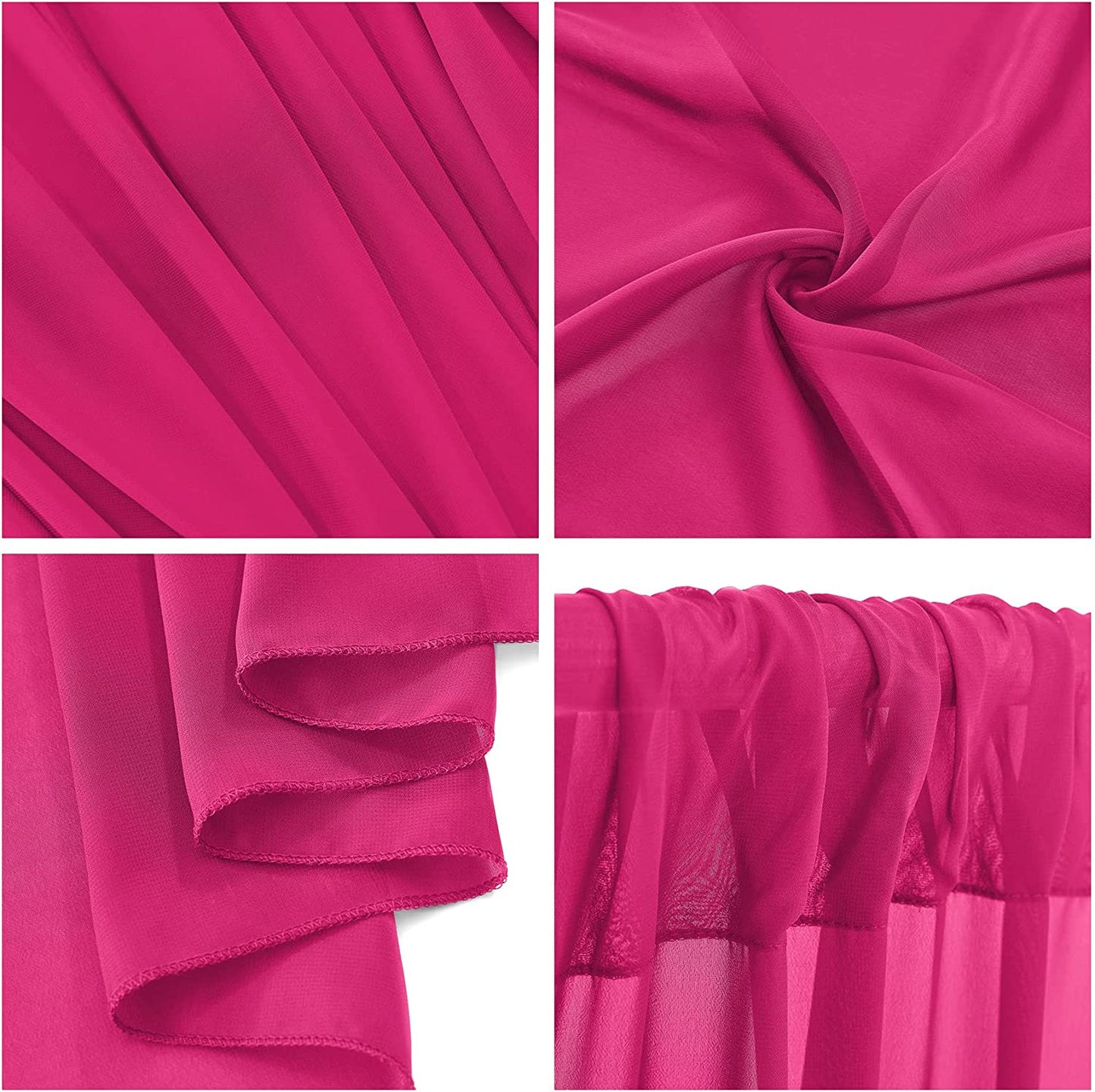 Backdrop Chiffon Curtains 10' Ft x 10' Ft - FUCHSIA - 1 Panel Chiffon Backdrop Curtain Sheer Curtains Wedding Arch Draping Fabric for Party