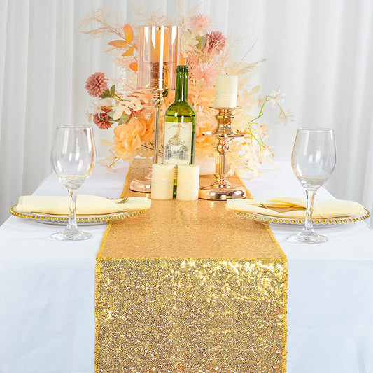 4 Pack -- GOLD - Sequin Table Runner Baby Shower Table Runner for Parties Wedding Table Runner Bridal Shower Birthday Event Table Decor