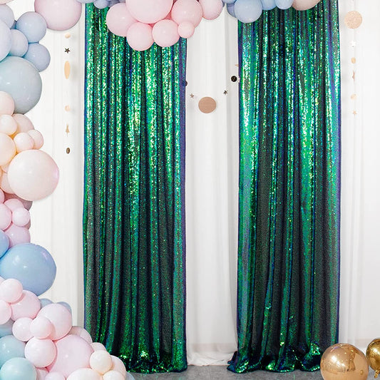 GREEN - Sequin Backdrop Curtains - 2 Panels - Baby Shower Backdrop Glitter Backdrop Sequin Backdrop for Wedding