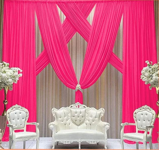 Backdrop Chiffon Curtains 20' x 30' Ft - HOT PINK - 6 Panels Chiffon Backdrop Curtain Sheer Curtains Wedding Arch Draping Fabric for Party