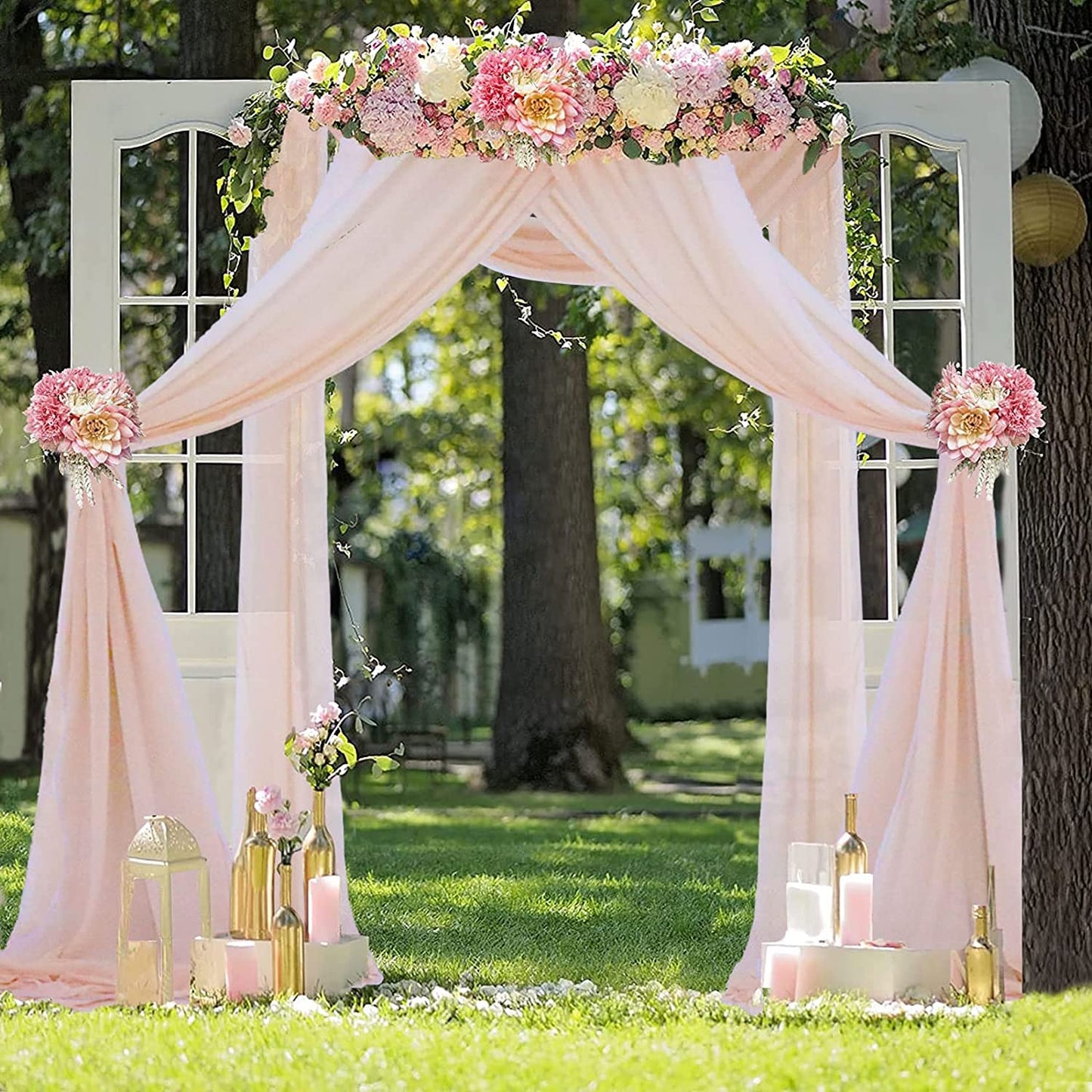 PEACH - Wedding Arch Draping Fabric - 21 Ft By 29"- 2 Panels Chiffon Fabric Drapery Party Ceiling Drapes Archway Drapes for Wedding Sheer