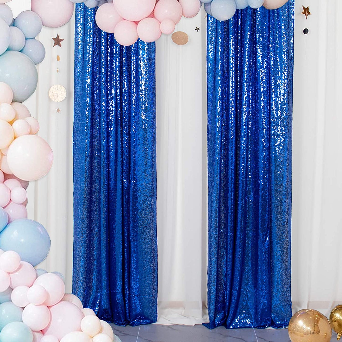 ROYAL BLUE - Sequin Backdrop Curtains - 2 Panels - Baby Shower Backdrop Glitter Backdrop Sequin Backdrop for Wedding