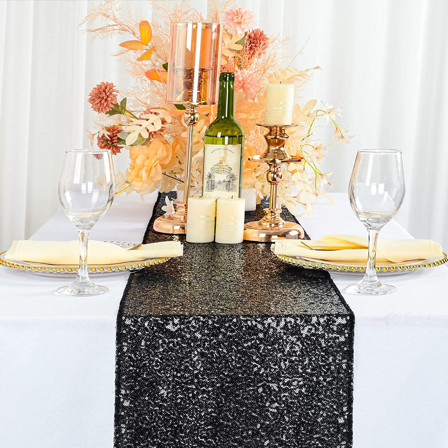 4 Pack -- BLACK - Sequin Table Runner Baby Shower Table Runner for Parties Wedding Table Runner Bridal Shower Birthday Event Table Decor