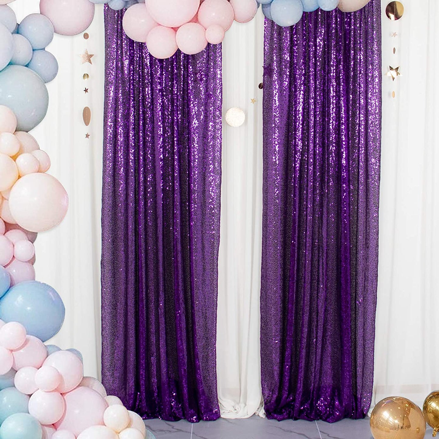 PURPLE - Sequin Backdrop Curtains - 2 Panels - Baby Shower Backdrop Glitter Backdrop Sequin Backdrop for Wedding