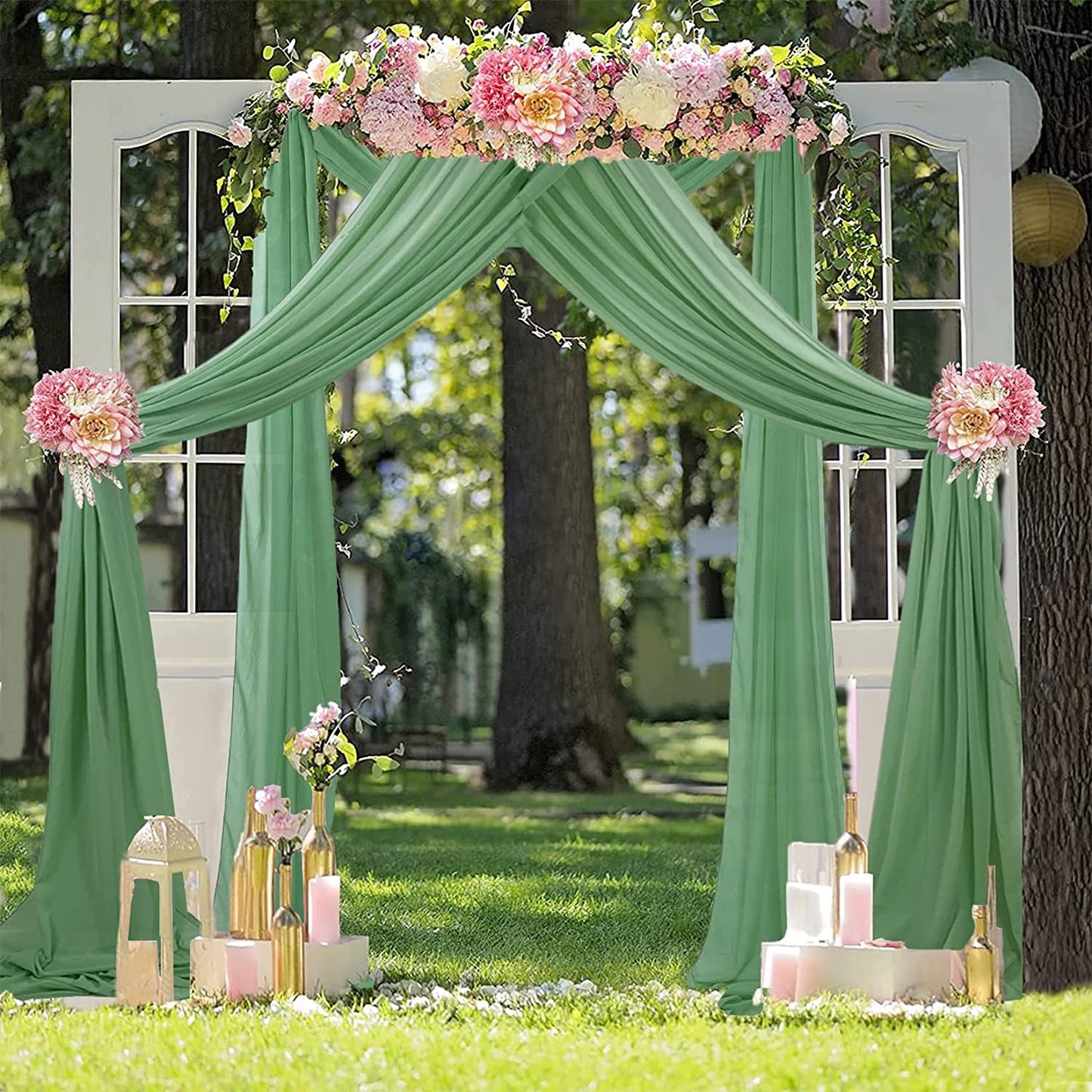 SAGE - Wedding Arch Draping Fabric - 21 Ft By 29" - 2 Panels Chiffon Fabric Drapery Party Ceiling Drapes Archway Drapes for Wedding Sheer