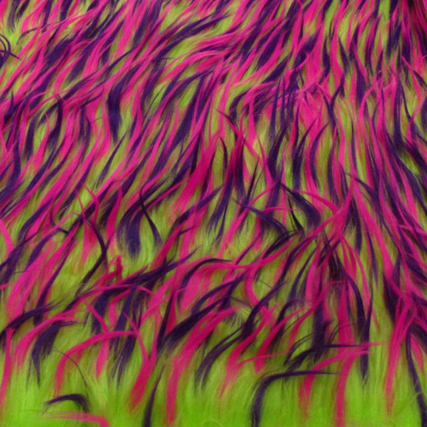 PINK - PURPLE - On Lime 3 Tone Spiked Shaggy Long Pile Fabric / Sold by The Yard - For Blankets Fashion Clothing Coats