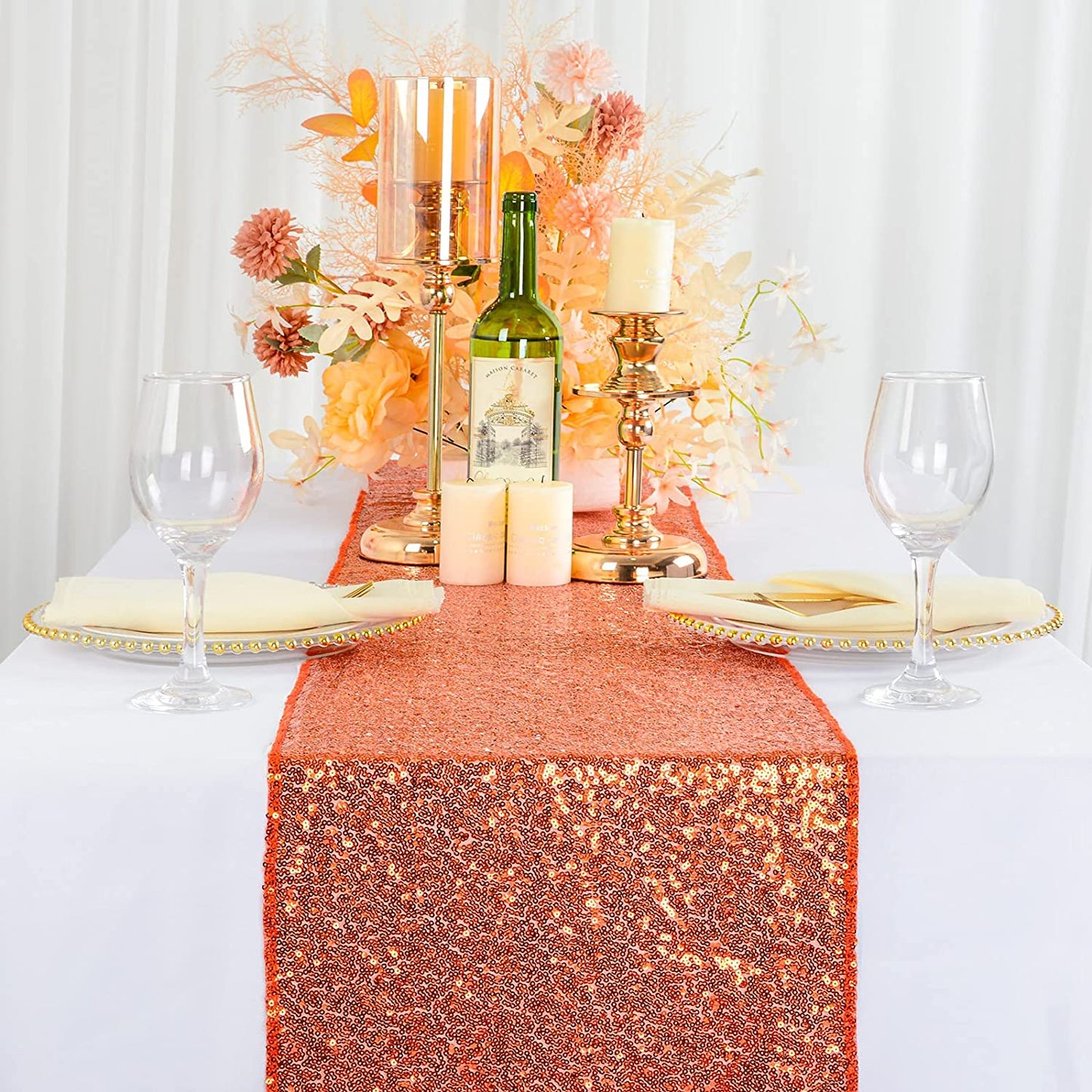 4 Pack -- ORANGE - Sequin Table Runner Baby Shower Table Runner for Parties Wedding Table Runner Bridal Shower Birthday Event Table Decor