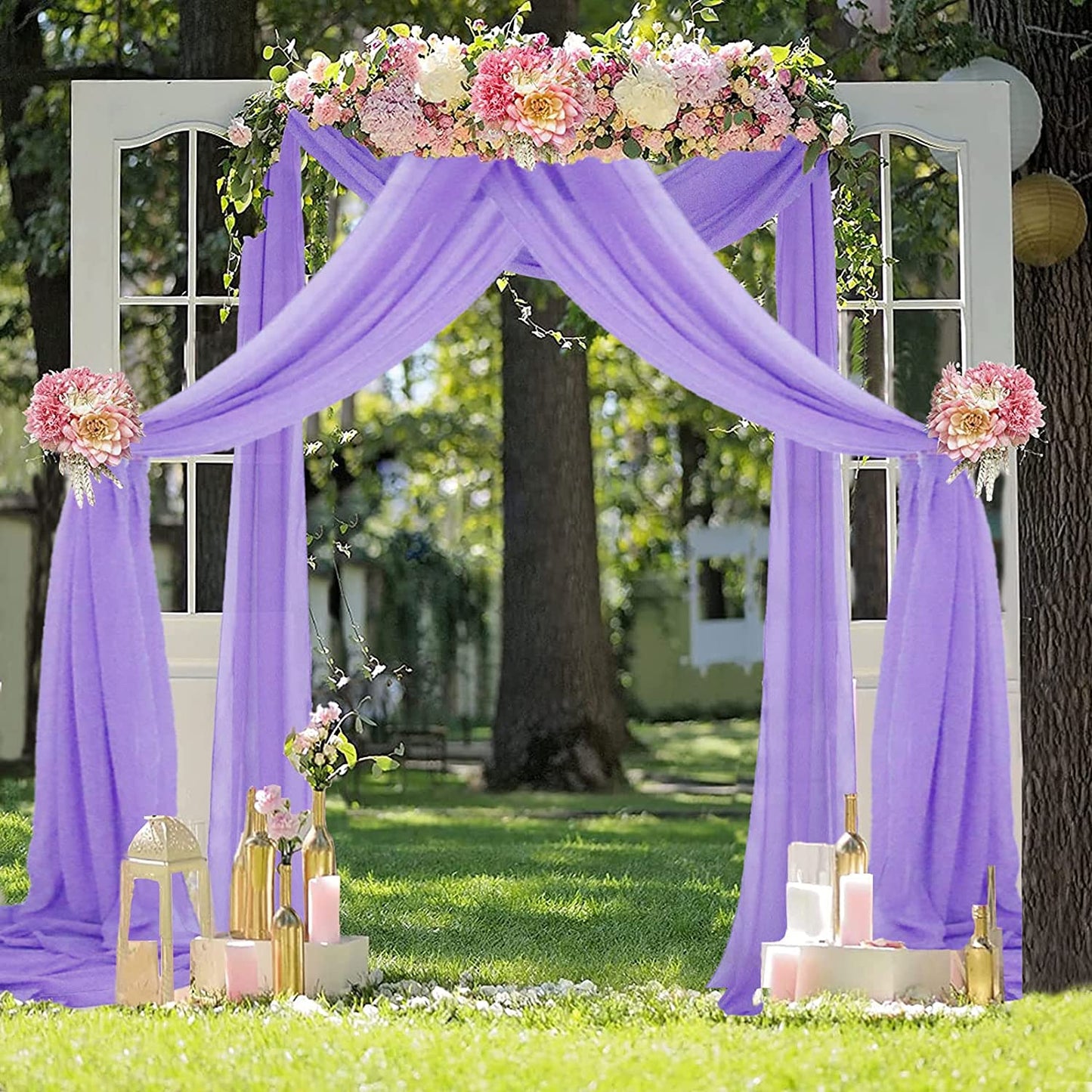 LAVENDER - Wedding Arch Draping Fabric - 21 Ft By 29"- 2 Panels Chiffon Fabric Drapery Party Ceiling Drapes Archway Drapes for Wedding Sheer