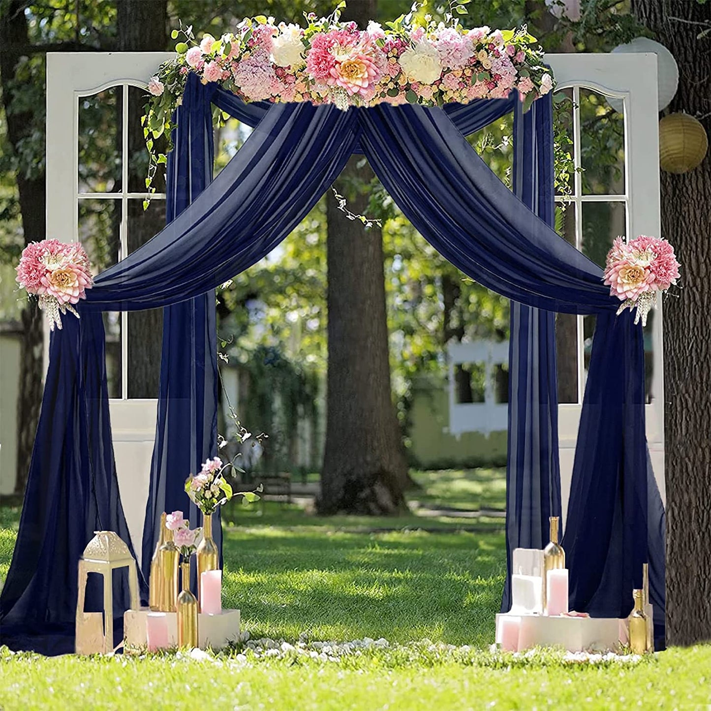 NAVY - Wedding Arch Draping Fabric - 21 Ft By 29" - 2 Panels Chiffon Fabric Drapery Party Ceiling Drapes Archway Drapes for Wedding Sheer