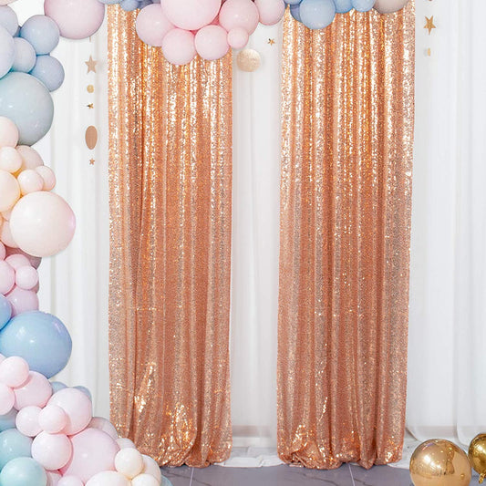 ROSE GOLD - Sequin Backdrop Curtains - 2 Panels - Baby Shower Backdrop Glitter Backdrop Sequin Backdrop for Wedding