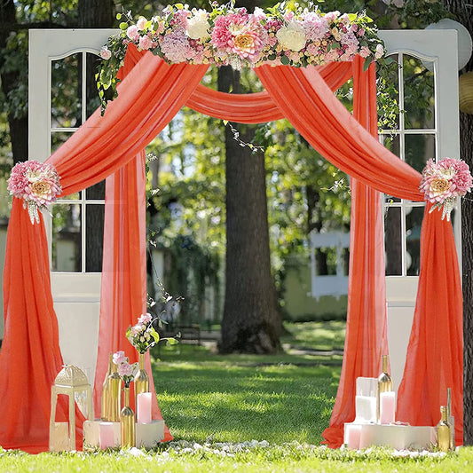 ORANGE - Wedding Arch Draping Fabric - 21 Ft By 29"- 2 Panels Chiffon Fabric Drapery Party Ceiling Drapes Archway Drapes for Wedding Sheer