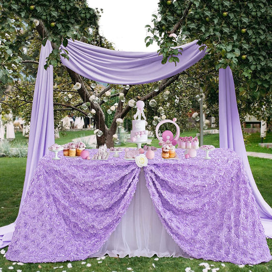 LAVENDER - 3D Satin Rosette Rectangular Tablecloth - Rosette Tablecloth 3D Flowers Satin Overlay for Wedding Reception Table Decoration