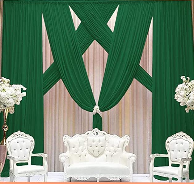 Backdrop Chiffon Curtains 20' x 30' Ft - EMERALD - 6 Panels Chiffon Backdrop Curtain Sheer Curtains Wedding Arch Draping Fabric for Party