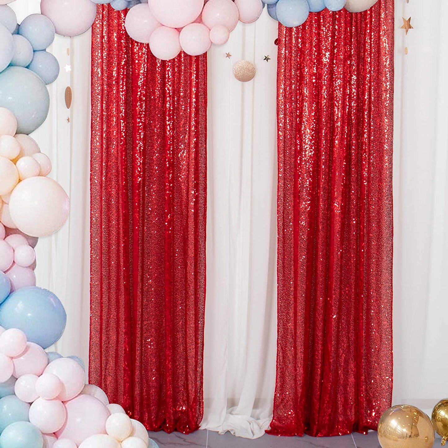 RED - Sequin Backdrop Curtains - 2 Panels - Baby Shower Backdrop Glitter Backdrop Sequin Backdrop for Wedding