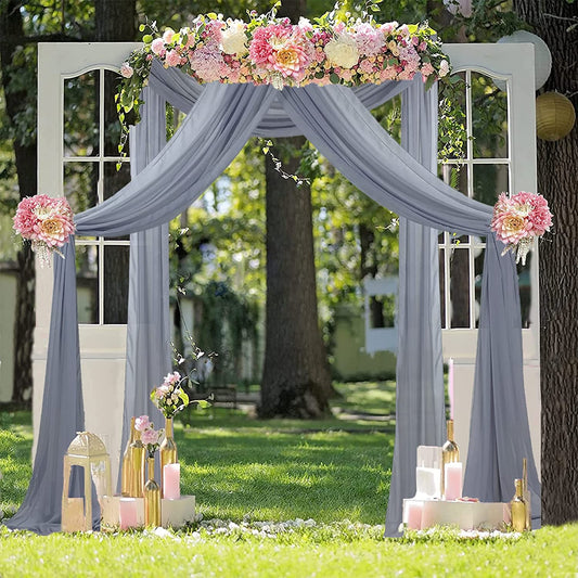 GRAY - Wedding Arch Draping Fabric - 21 Ft By 29"- 2 Panels Chiffon Fabric Drapery Party Ceiling Drapes Archway Drapes for Wedding Sheer