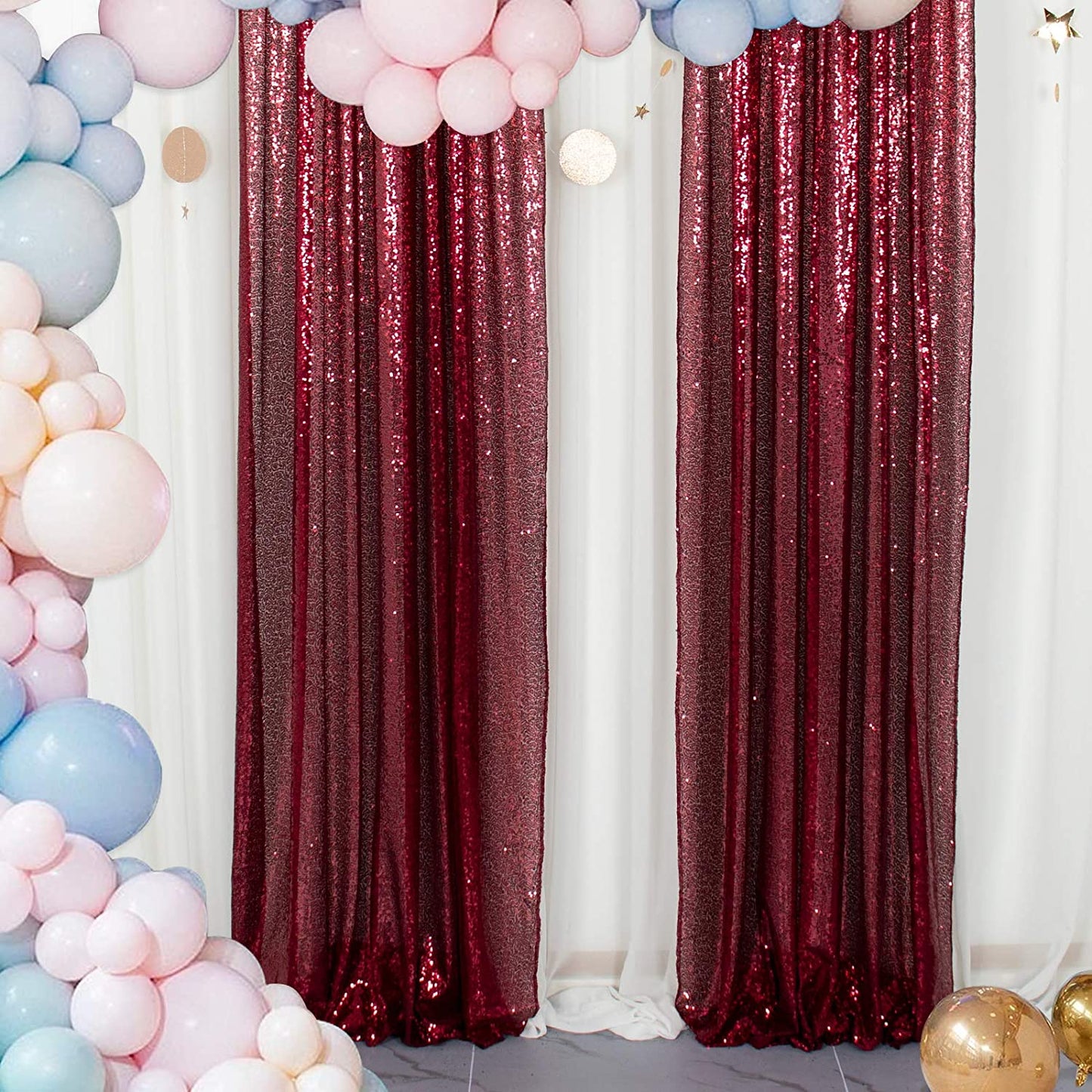 BURGUNDY - Sequin Backdrop Curtains - 2 Panels - Baby Shower Backdrop Glitter Backdrop Sequin Backdrop for Wedding