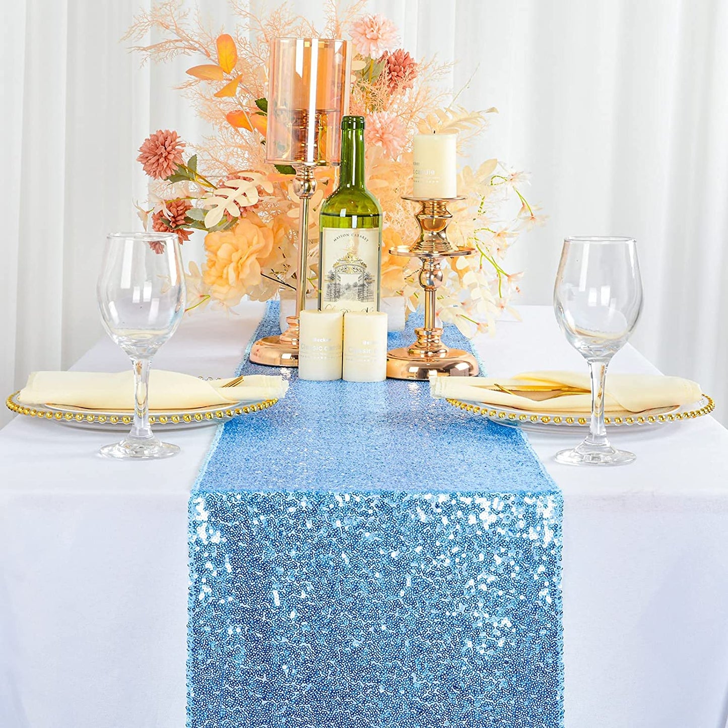 4 Pack -- BLUE - Sequin Table Runner Baby Shower Table Runner for Parties Wedding Table Runner Bridal Shower Birthday Event Table Decor