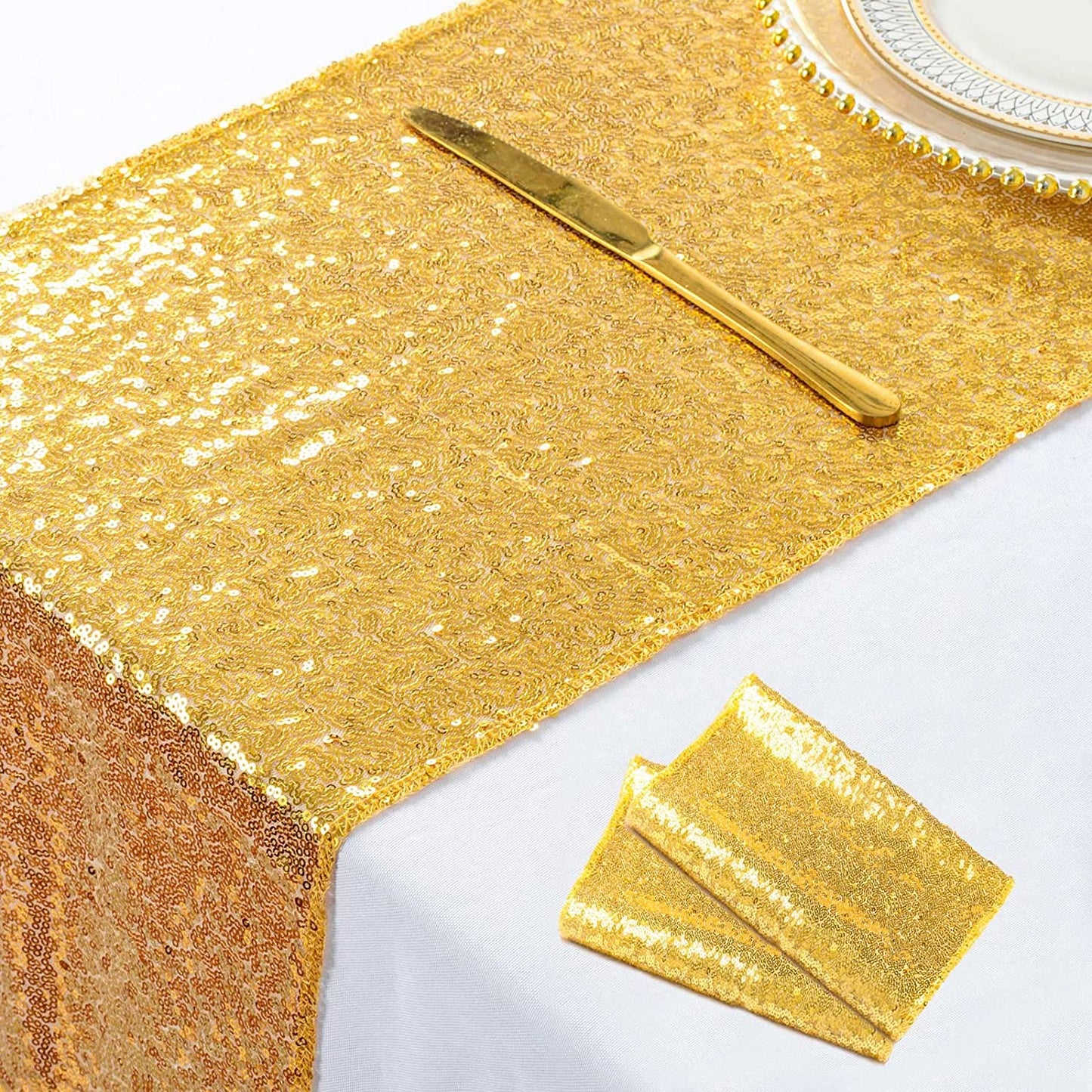 4 Pack -- GOLD - Sequin Table Runner Baby Shower Table Runner for Parties Wedding Table Runner Bridal Shower Birthday Event Table Decor