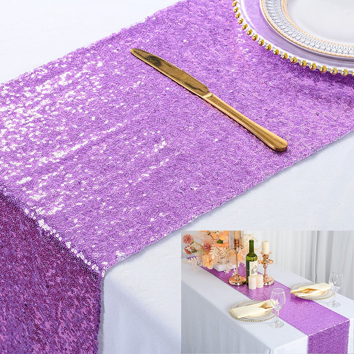 4 Pack -- LAVENDER - Sequin Table Runner Baby Shower Table Runner for Parties Wedding Table Runner Bridal Shower Birthday Event Table Decor