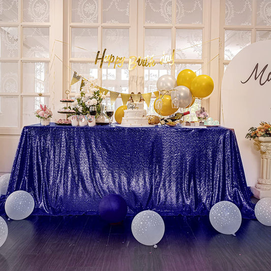 Square Overlay Sequin Tablecloth - NAVY - Glitter Tablecloth for Bridal Shower Decorations, Birthday, Wedding, Dessert, Banquet