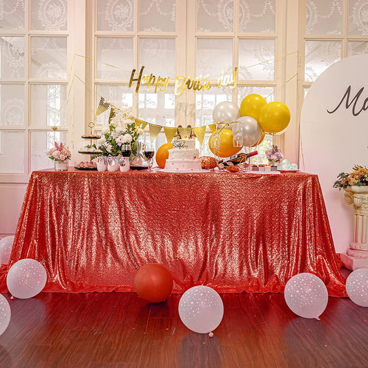 Square Overlay Sequin Tablecloth - RED - Glitter Tablecloth for Bridal Shower Decorations, Birthday, Wedding, Dessert, Banquet