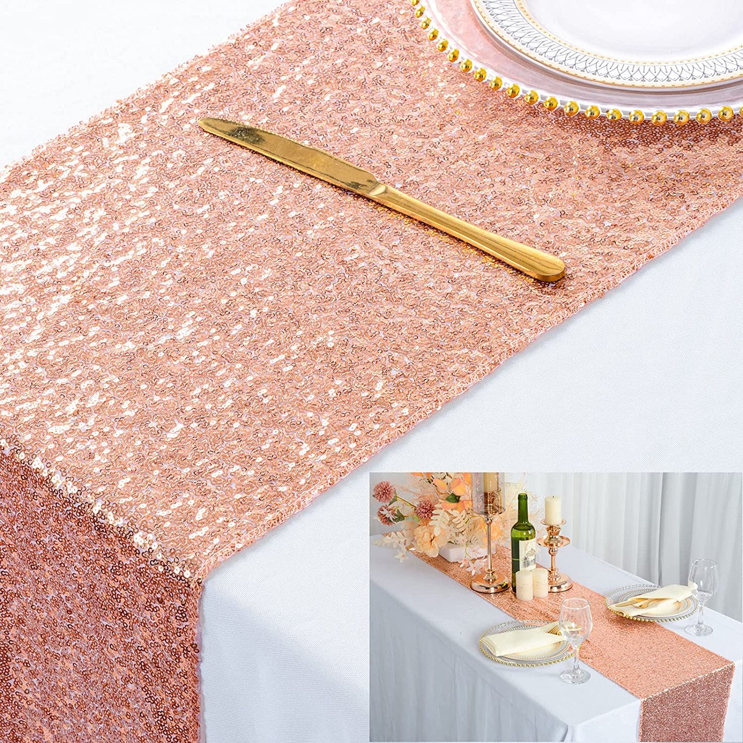 4 Pack -- ROSEGOLD - Sequin Table Runner Baby Shower Table Runner for Parties Wedding Table Runner Bridal Shower Birthday Event Table Decor