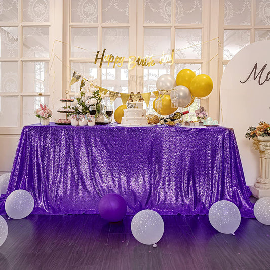 Square Overlay Sequin Tablecloth - PURPLE - Glitter Tablecloth for Bridal Shower Decorations, Birthday, Wedding, Dessert, Banquet