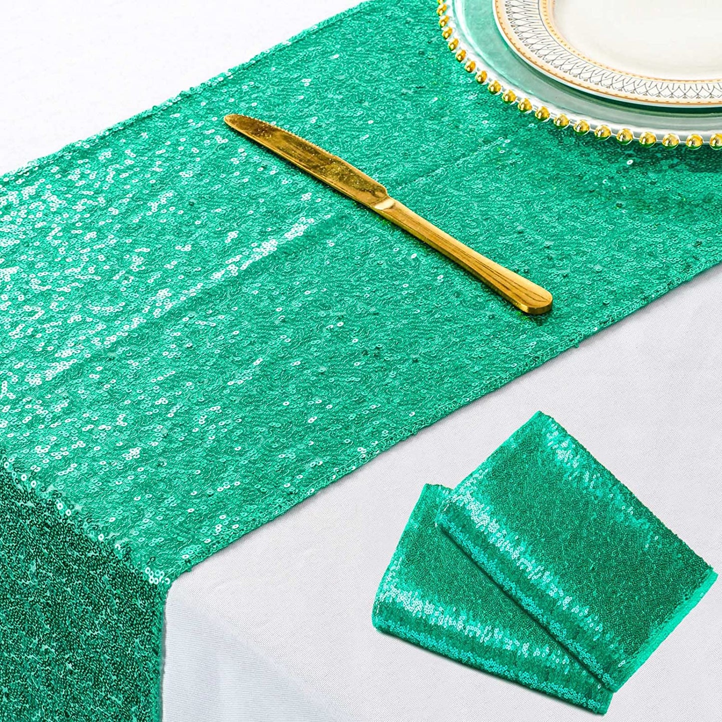 4 Pack -- GREEN - Sequin Table Runner Baby Shower Table Runner for Parties Wedding Table Runner Bridal Shower Birthday Event Table Decor